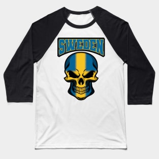 SWEDEN FLAG IN A SKULL EMBLEM Baseball T-Shirt